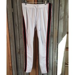 PacSun White Track Joggers with Black & Red Side Stripes